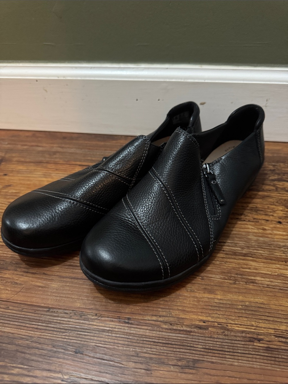 Clarks Black Leather Slip-On Ankle Booties with Side Zipper